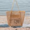 Mesh Beach Tote Bag Large Capacity Women Shoulder Bag Anti-Sand Net Shopping Bag with Zipper Pocket Lightweight Summer Travel Handbag