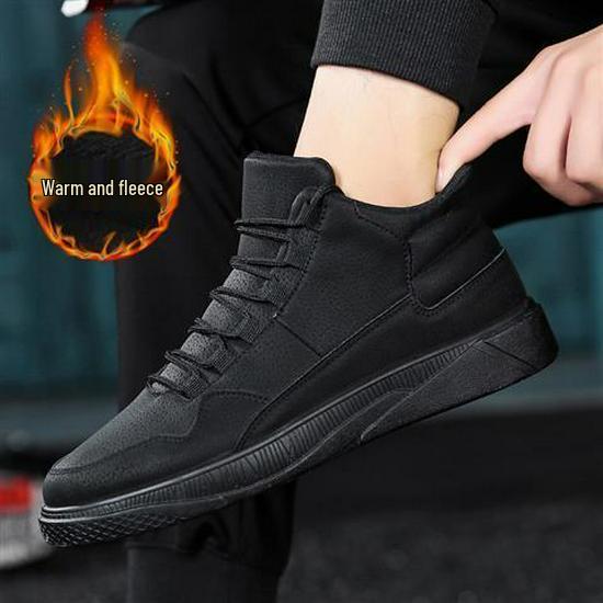 Zapatillas Deportivas de Caña Alta Rojas para Hombre - Estilo Coreano, Otoño/Invierno, con Terciopelo, Calzado Casual de Moda.