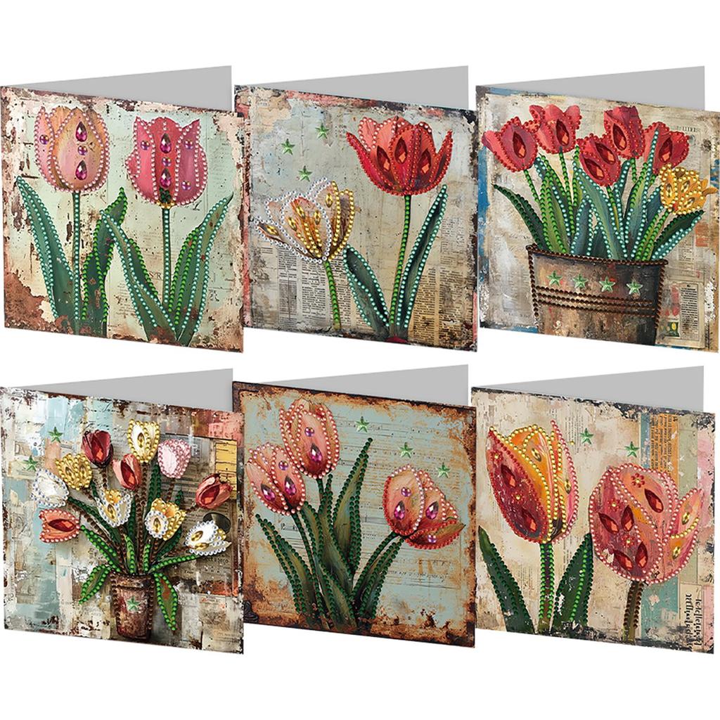 6PCS DIY Rhinestone Diamond Art Mosaic Postcards Diamond Art Handmade Cards for Friend Family Lover