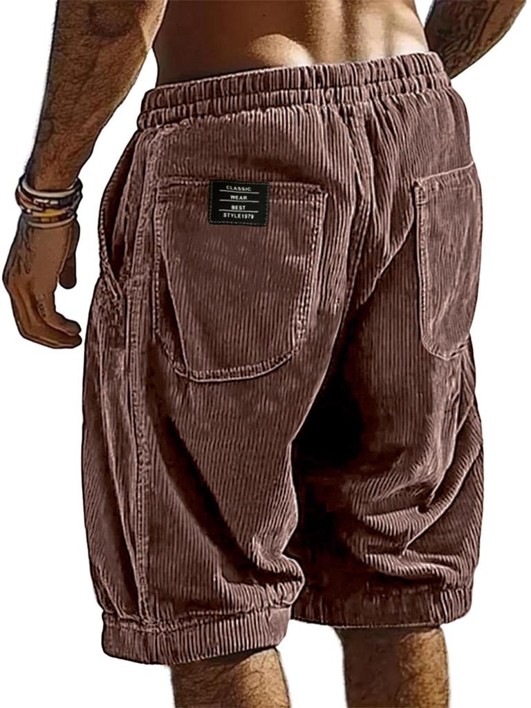 Back Pocket Black Label Men's Corduroy Summer Shorts - Loose, Casual, Multi-color Drawstring Pants