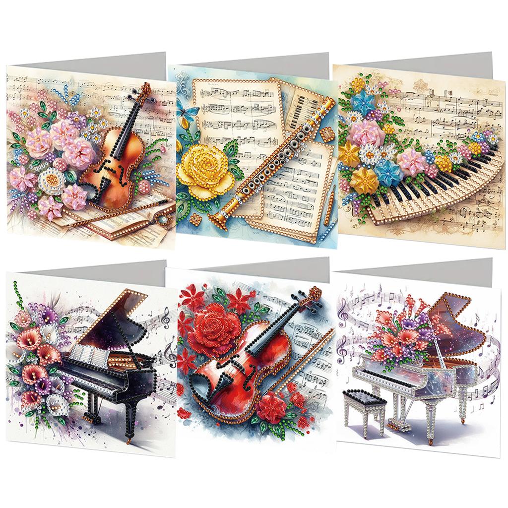 6Pcs DIY Crystal Painting Art Greeting Cards with Envelopes Diamond Art Handmade Cards for Beginner Adult Holiday Gifts