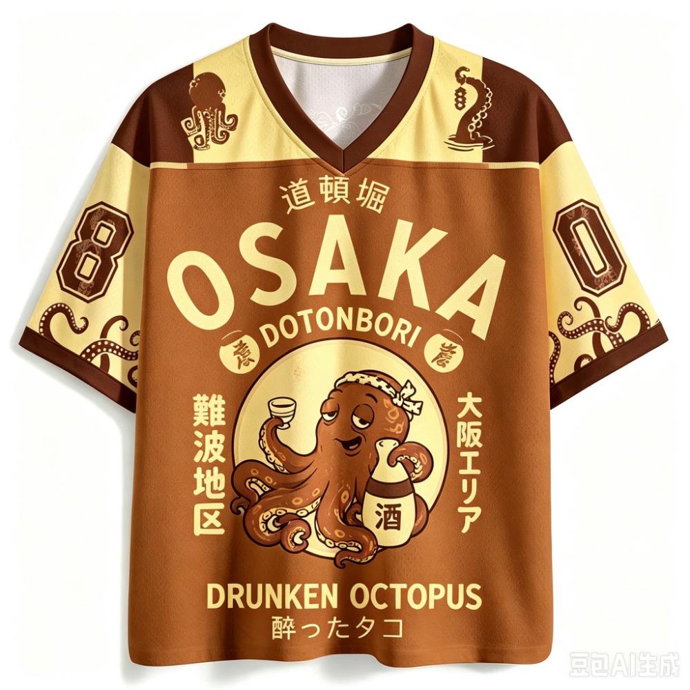Y2K Osaka Octopus Pattern 3D Print Men sport V-neckT-shirt Outdoor street casual Fashion Quick-drying Breatha parent-child cloth