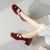Krazing Pot Sheepskin Square Toe Med Heels Autumn Summer Shoes Metal Flowers Women Mary Janes Fashion Pumps