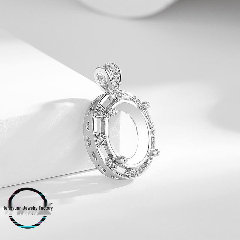Damen Ovaler Diamant Anhänger Fassung mit Imitation 925 Silber für DIY Einlage