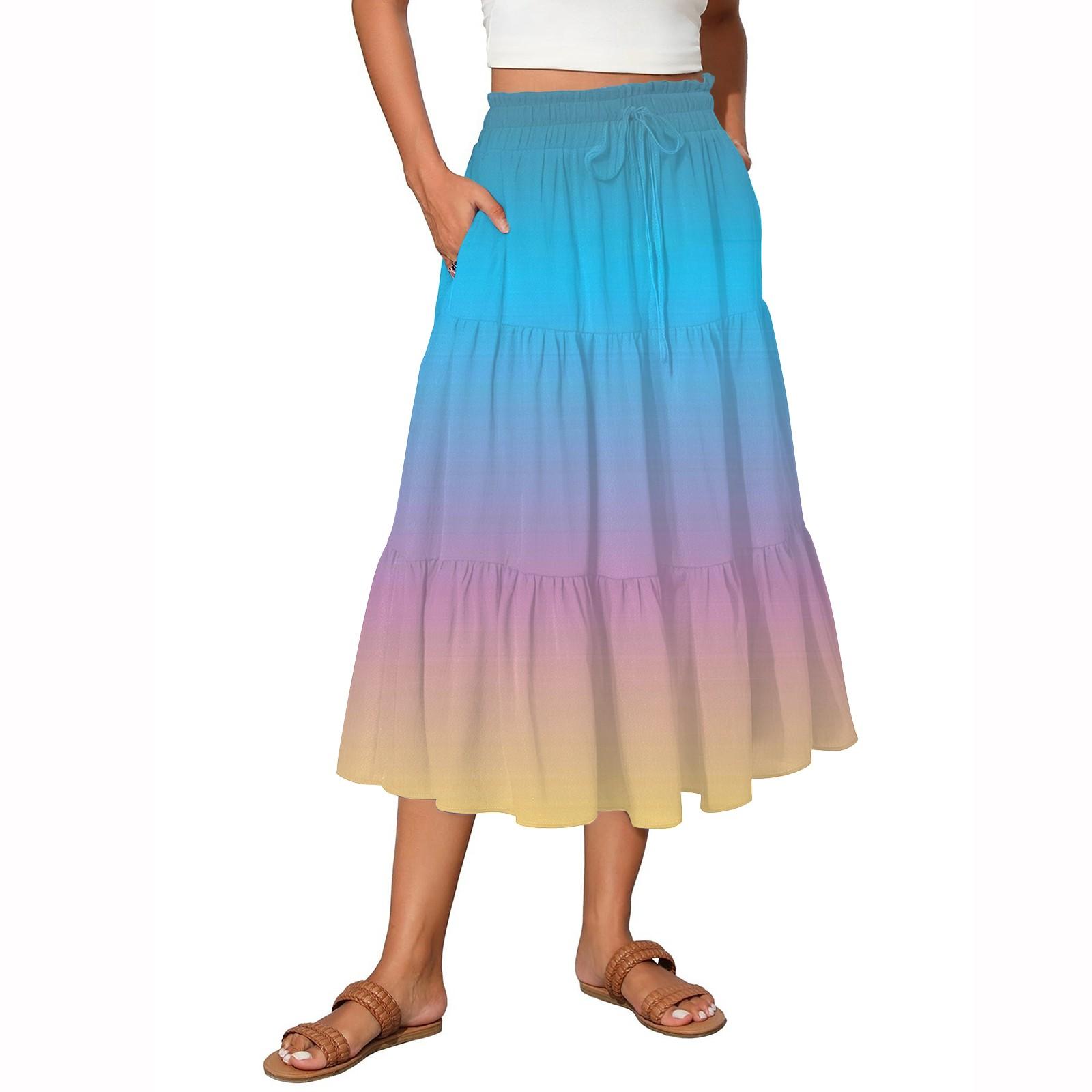 

Женская винтажная градиентная струящаяся расклешенная юбка-макси с оборками XL