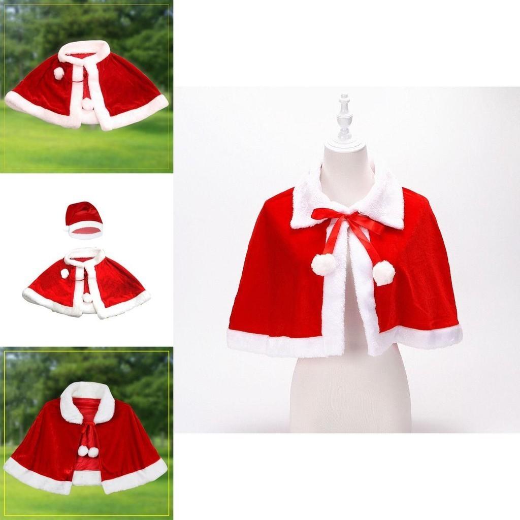 Xmas Red Velvet Santa Claus Hooded Cloak With Hat For Kids Adults