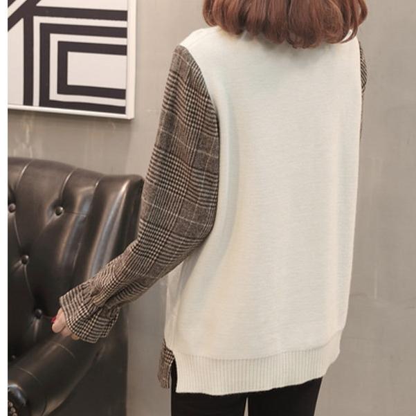 Damskie zimowe swetry dwuczęściowe z dzianiny College Wind Swetry z długim rękawem Luźne patchworkowe swetry projektantów Topy