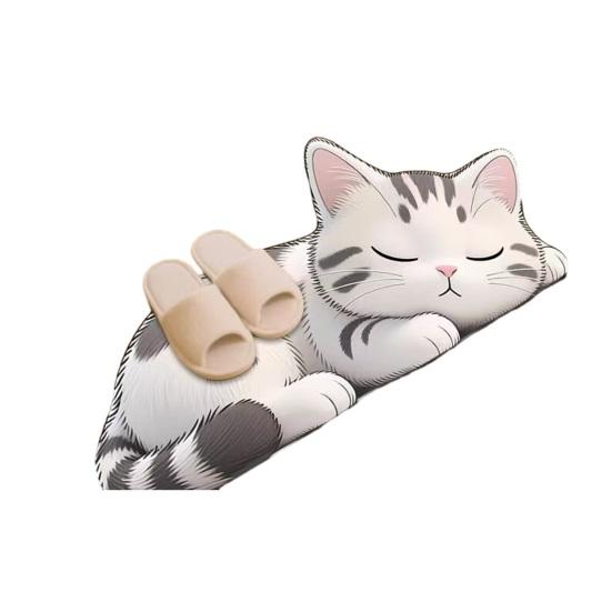 Floor Mat 3D Cartoon Cat Pattern Rug Non-Slip Backing Easy Maintenance Living Room Rug Multipurpose Home Decor