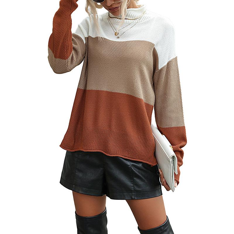 Women's Turtleneck Sweater, Color-Block, Long Sleeve for Fall and Winter