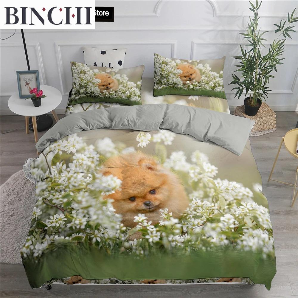 Pomeranian Dog King Queen Duvet Cover Puppy Bedding Collection For Teens Adults Pet Animal Colorful Sky 23Pcs Polyester Quilt Cover