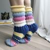 One Pair of Trendy Winter Women's Colorful Striped Over-the-Knee Socks, Cross-Border Mid-Calf Warm Floor Socks