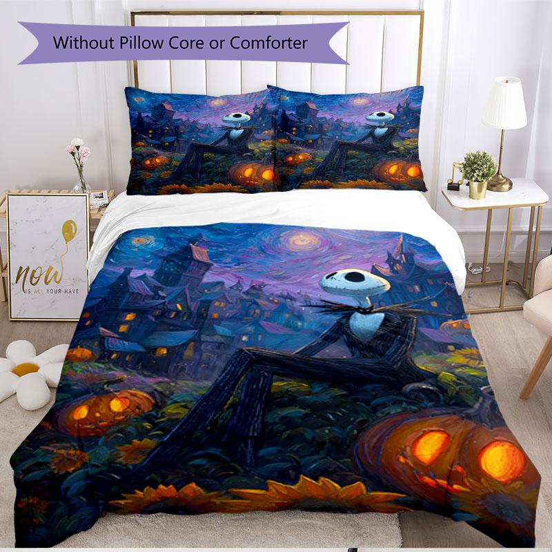 3pcs Duvet Cover Set (1*Duvet Cover + 2*Pillowcase, Without Core), The Nightmare Before Christmas Print Soft All‑Season Bedding Set, Home Bedroom Deco
