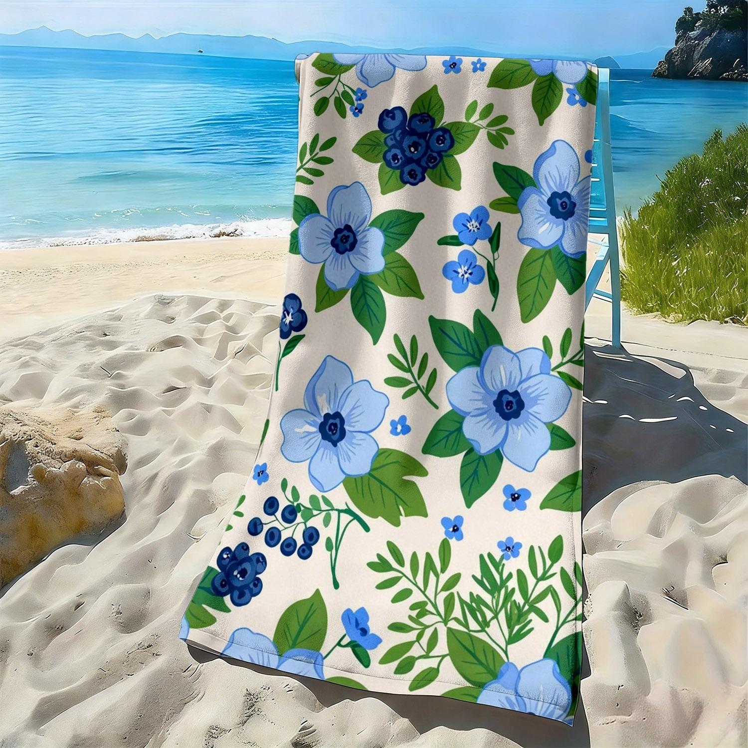 

Fresh floral blue and green leaf pattern polyester microfiber beach towel is highly absorbent, suitable swimming beach outings W40*H60(CM)