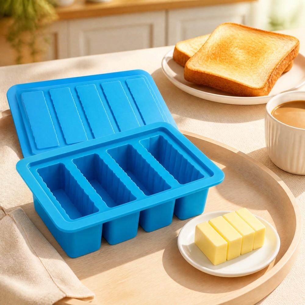 4 Cavity Butter Stick Tray With Lid Rectangular Butter Mold Silicone Butter Mold Homemade Butter