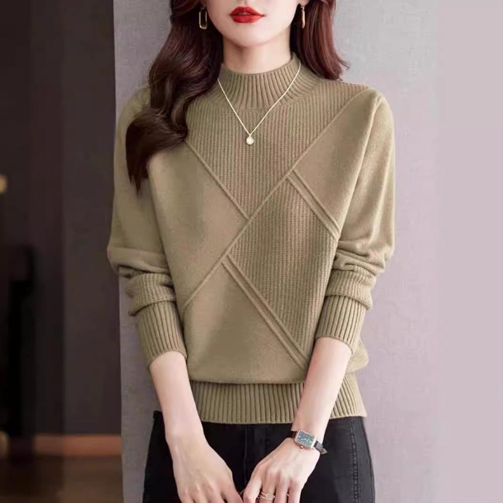 Autumn and Winter Loose Fashion Solid Color Knitted Sweaters Half High Collar Women's Sweaters