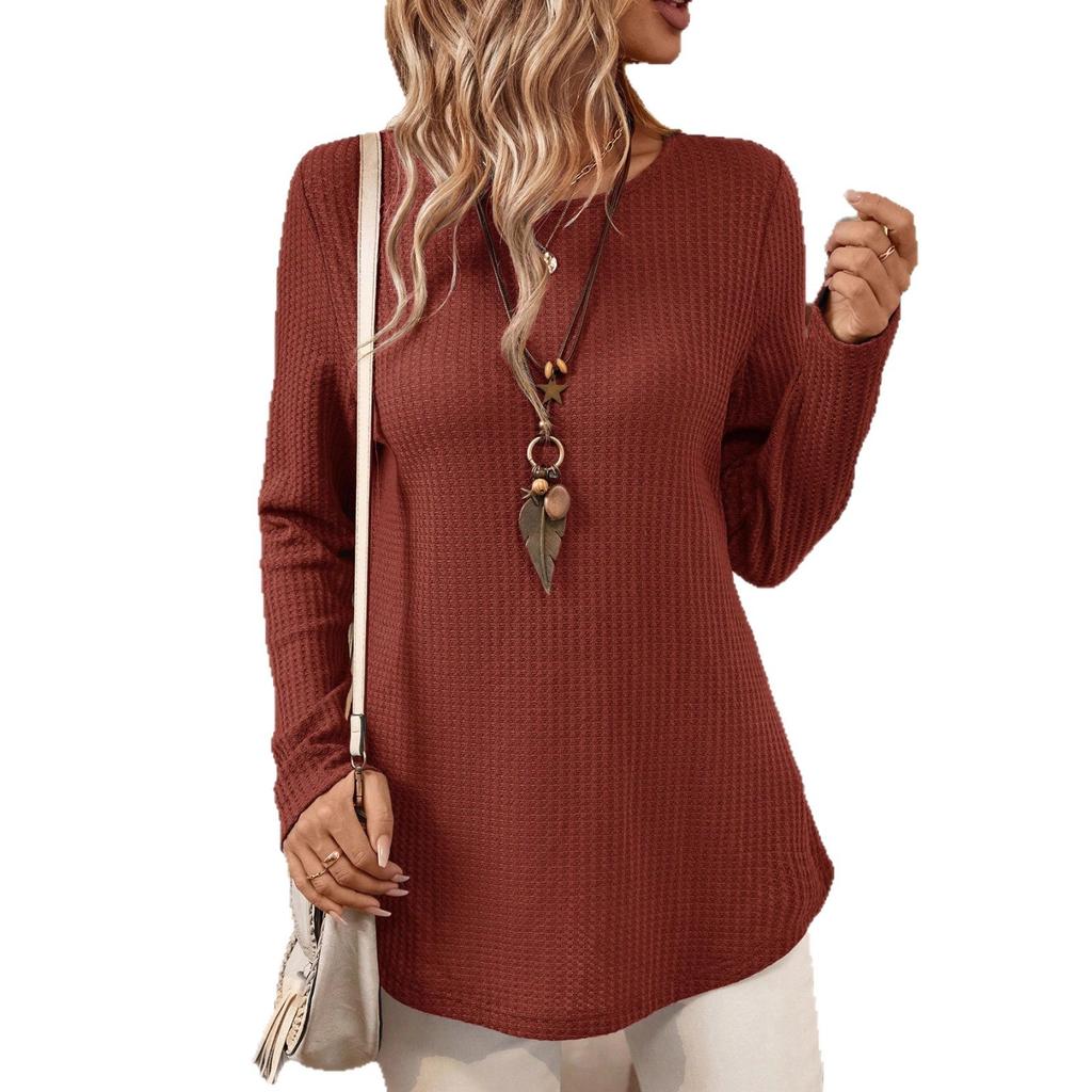 New Youya Autumn and Winter Women's Solid-color Round-neck Long-sleeved Top