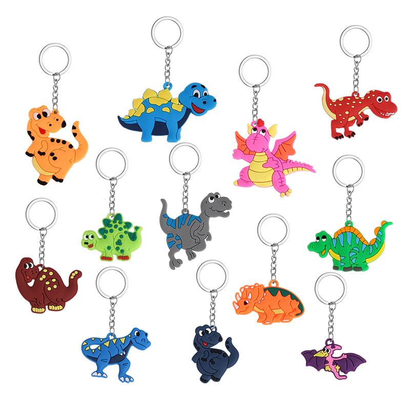 12pcs Cartoon Dinosaur Keychains Kids Boy Girl Birthday Party Favors Gift for Guests Pinata Fillers Boy Girl Backpack Pendants