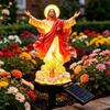 Religious Figurine Solar Lamp Statue for Garden Lawn Border, Resin Yard Stake Sculpture with Warm Light for Flower Bed and Outdoor Entry Use