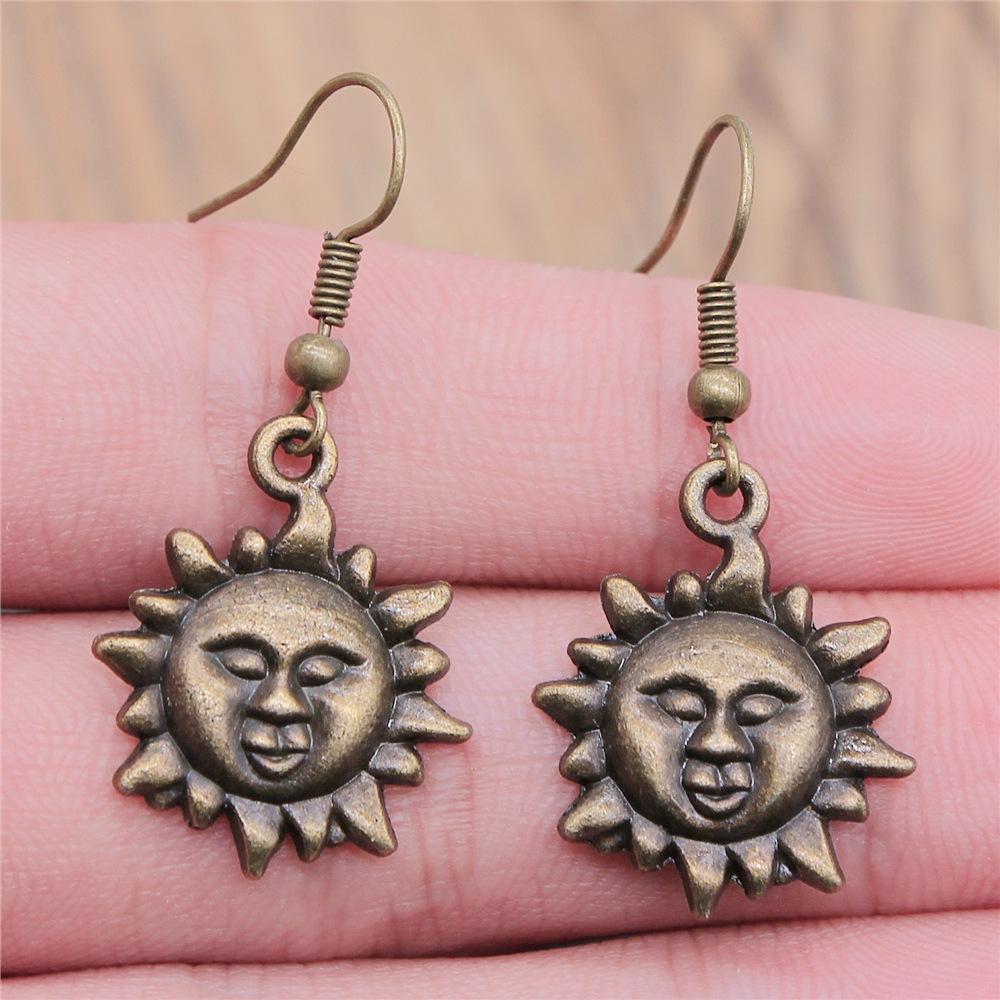 25 Styles Vintage Antique Bronze Plated Moon Sun Star Dangle Drop Earrings For Women Inspired Statement Wiccan Jewelry Gift