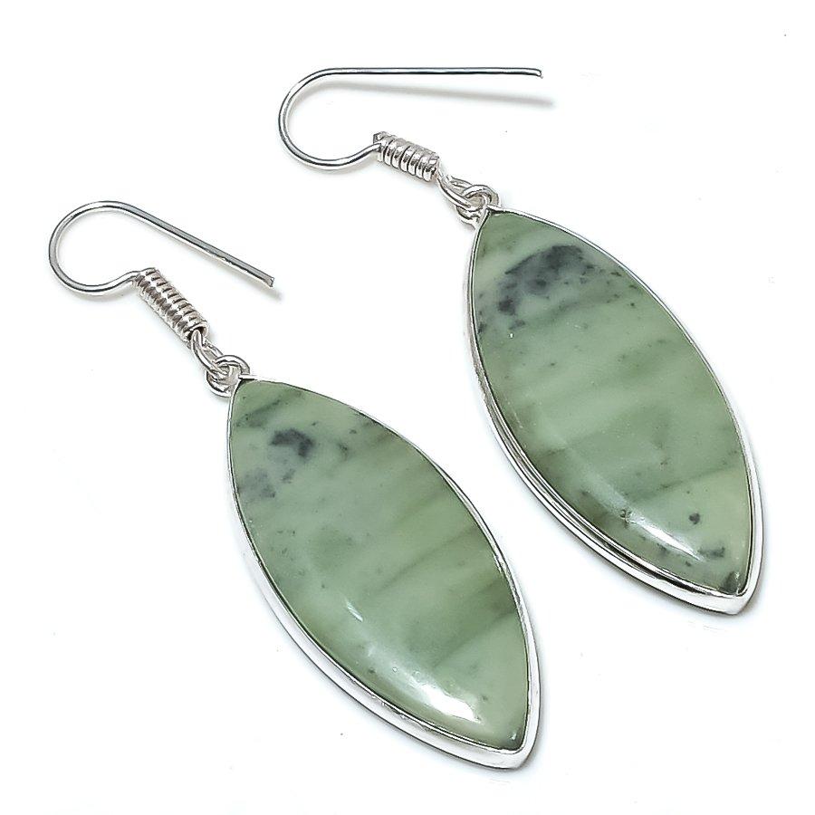 

Серьги ручной работы из стерлингового серебра 925 пробы с натуральным зеленым опалом 2,09 дюйма s5I72