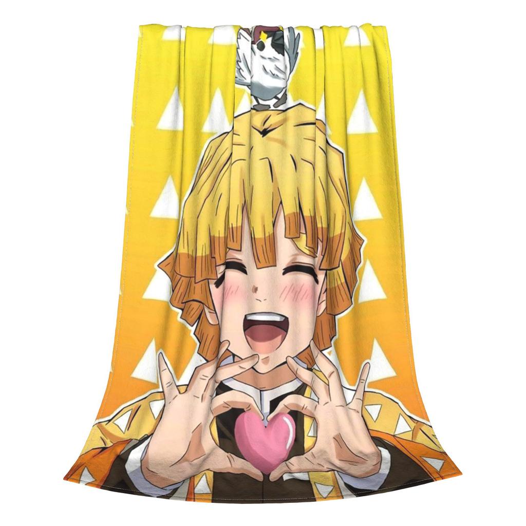 Flannel Throw Blanket Demon Slayer Kimetsu No Yaiba Japanese Agatsuma Zenitsu Anime Warm Blankets Bedspread for Home Picnic Sofa