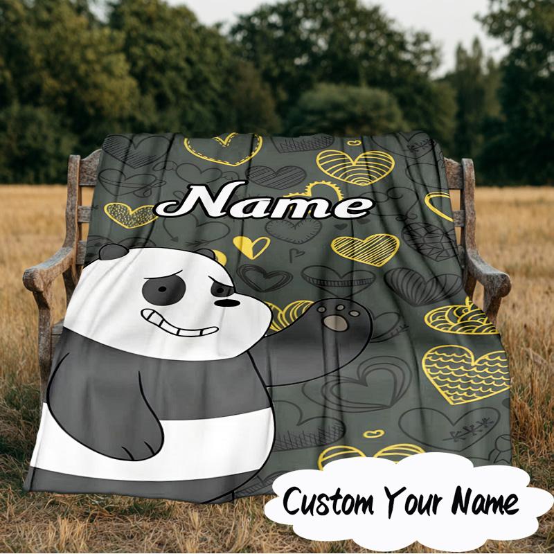 Custom Name Brown Bear Heart Love Blanket Ideal Bedding Blanket Perfect for Travel, Camping, Living Rooms, Offices, Sofas, Fan Christmas gift
