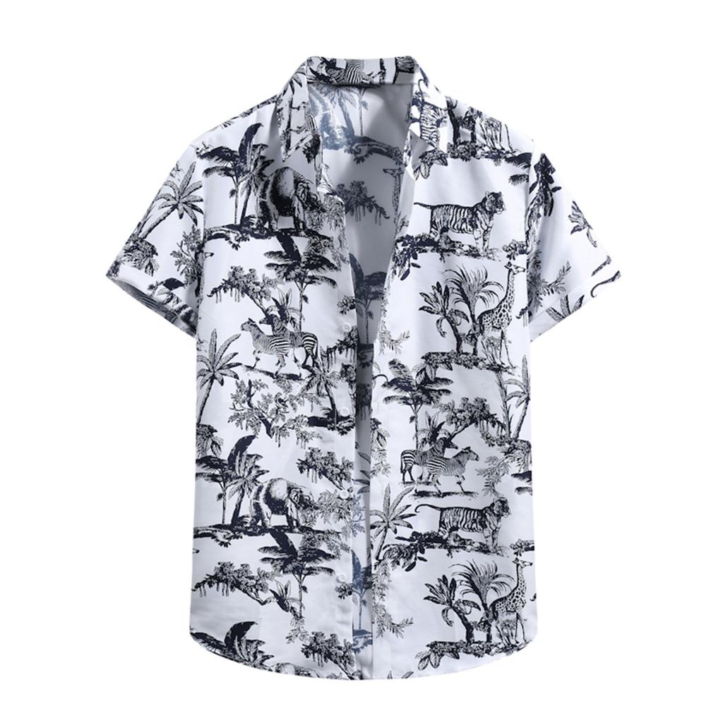 Men's Cardigan Short Sleeve Hawaiian Beach Flower Shirt Men's Turtleneck Shirt