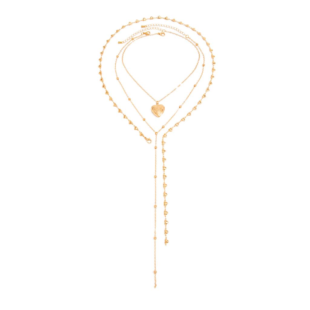 KunJoe 3Pcs/Set Punk Y-Shaped Metal Heart Pendant Choker Necklace Women 2026 Trendy Bead Adjustable Clavicle Chain Jewelry Gift