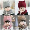 Soft Warm One Piece Hat Scarf Winter Children Bonnet Hats Lovely Baby Knitted Hats  Boys Girls