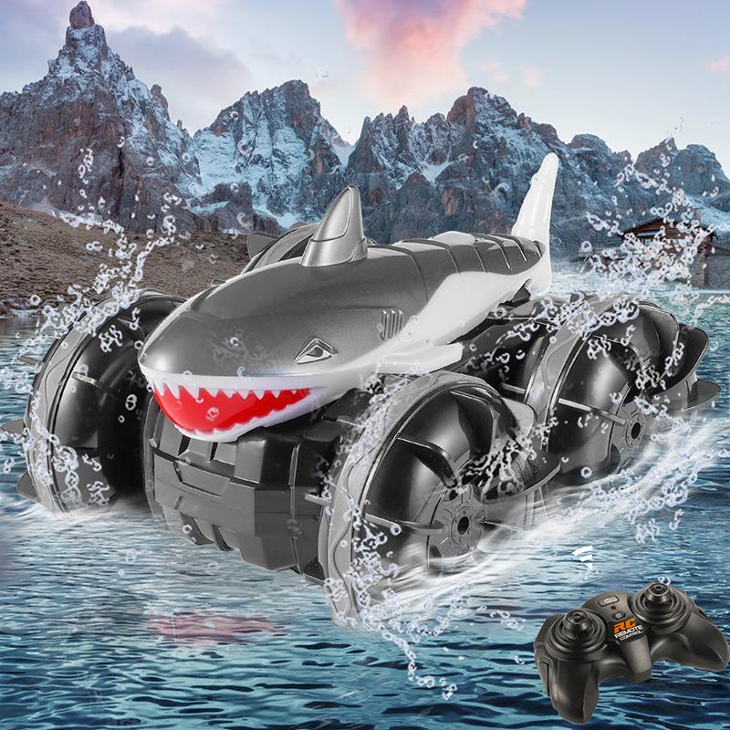 1:24 Four-wheel Drive Amphibious Shark Head Stunt Car Gesture Sensing Drift Remote Control Drift Vehicle Model Toy Gift For