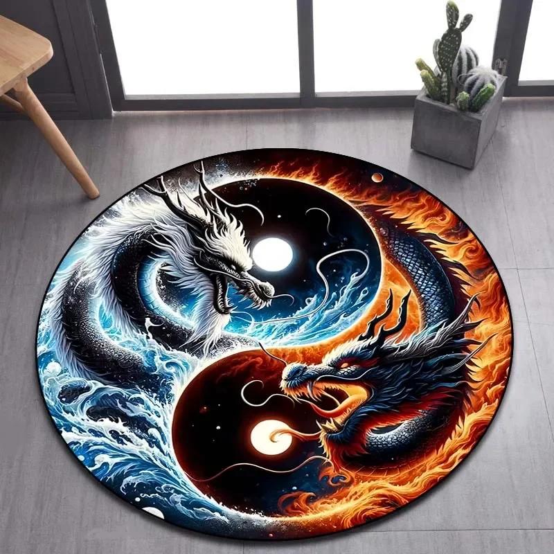Cartoon 3D Dragon Round Area Rug – Non-Slip Floor Mat for Living Room or Bedroom – Game Room Decor, Kids Play Carpet