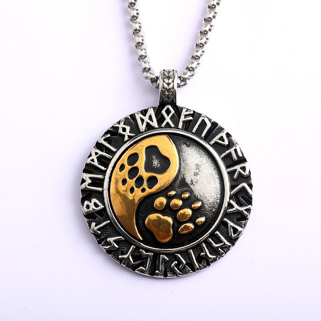 Vintage Stainless Steel Double Sided Viking Rune Pendant Unisex Necklace