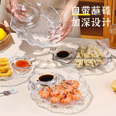 2pcs Leaves Dumpling Plates Transparent Household Dim Sum  Snack Fruit