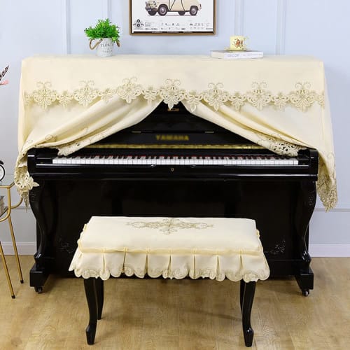 Stylish, European-style, luxurious, and elegant half-covered piano cover with lace and bright ruffles. Dustproof and protective. (One size fits most p