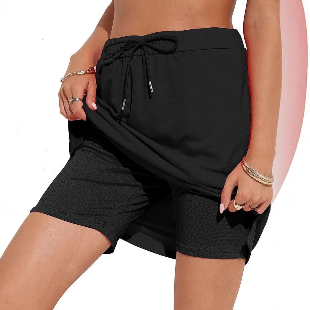 Dámská jarní/letní sukně jednobarevná na zavazování s dvouvrstvými šortkami