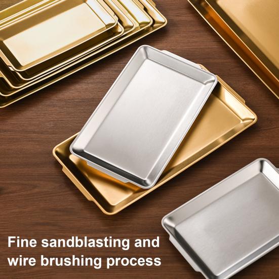 Stainless Steel BBQ Serving Tray Heavy Duty Rectangular Serving Platter with Handles Dishwasher Safe