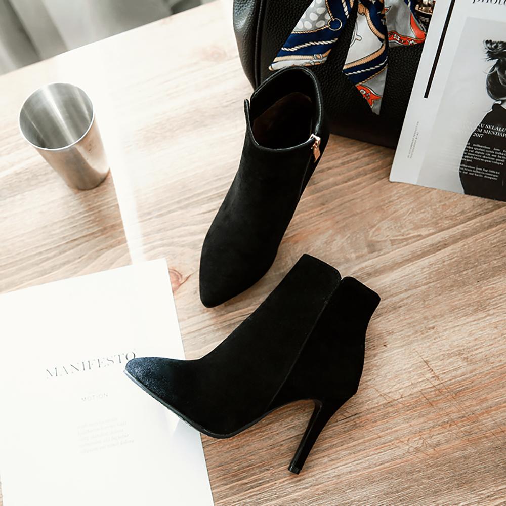 New Winter Grey Women Ankle Boots Pointed Toe High Stiletto Heel Lady Casual Shoes Large Plus Size 47