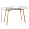 4-person dining table, 120x60x76cm, kitchen table, tempered glass top and steel legs, transparent