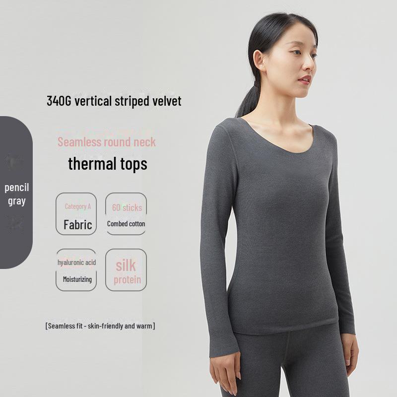 Women's Seamless Thermal Fleece Underwear Suit with Hyaluronic Acid - Slim Fit, Plus Size, Autumn Pants