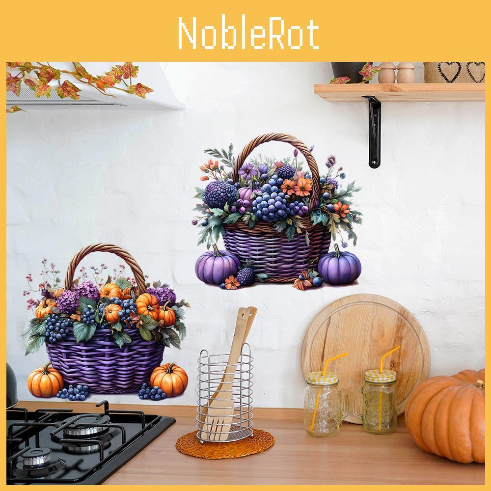 Halloween Pumpkin Flowers Fruit Basket Glass Showcase Home Decor Stickers Wall