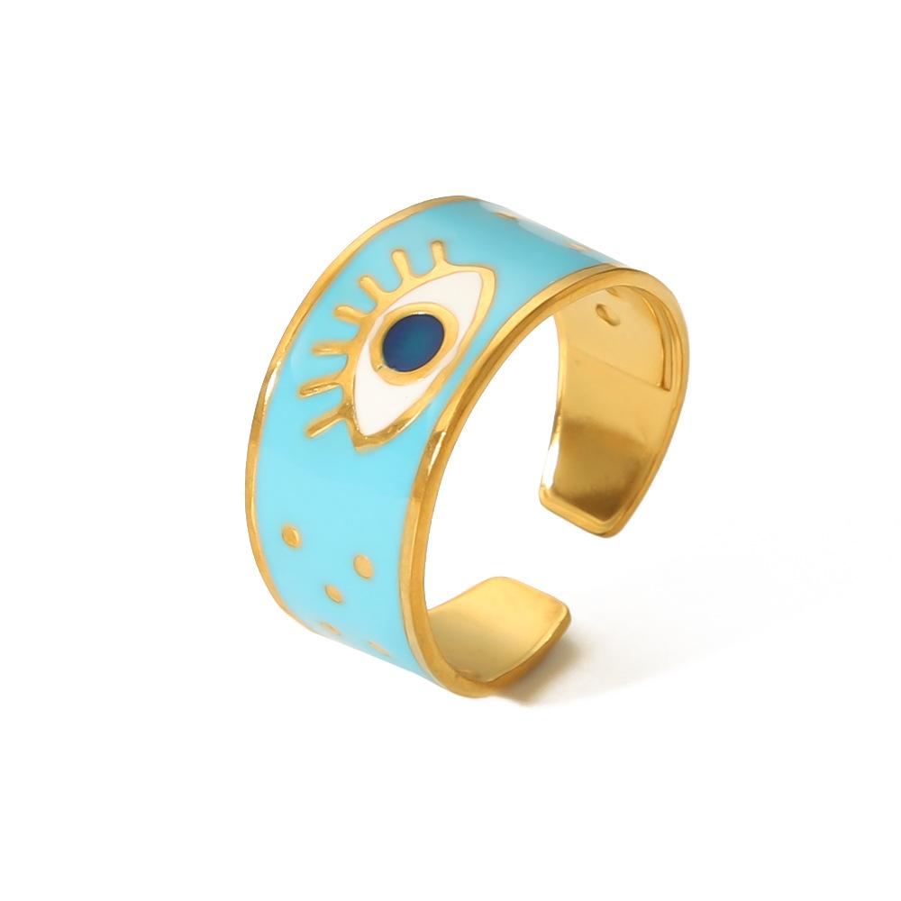 Minimalistischer Edelstahl Metall Hohl Teufelsauge Goldener Ring 18K PVD Beschichtet Einfacher Charm Schmuckzubehör Geschenk