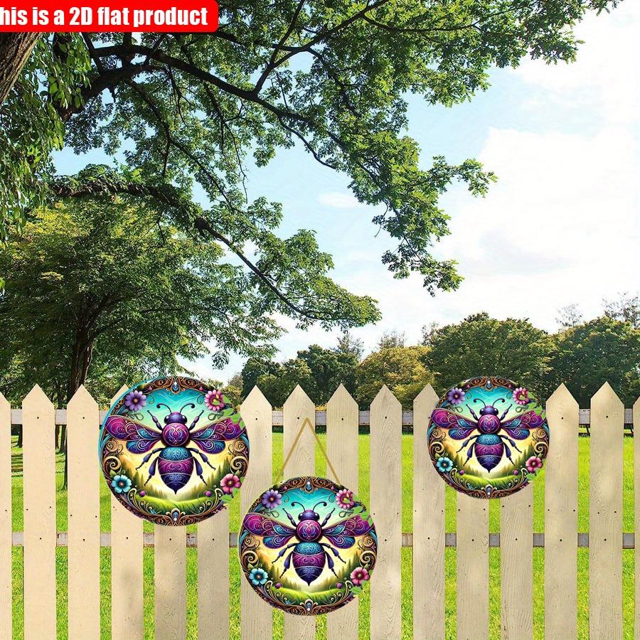 2D Flat 20*20cm1pc Colorful Bee and Floral Design Round Wall Art Decor, Gorgeous Reliable Quality Environmental Embellish, Retro Garden Logo for Home