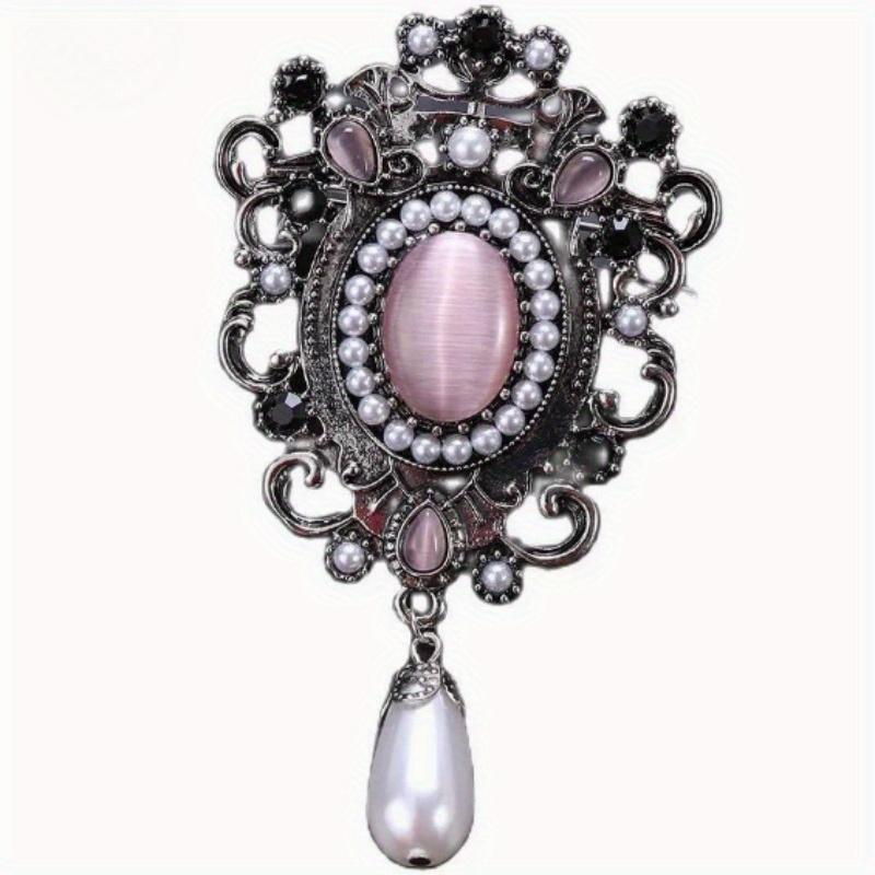 

OESDPHS Women S Retro Court Antique Baroque Western Brooch - Inlaid Pearl & Gemstone Zinc Alloy Pin with Intricate Floral Design, Elegant Accessory fo Style1