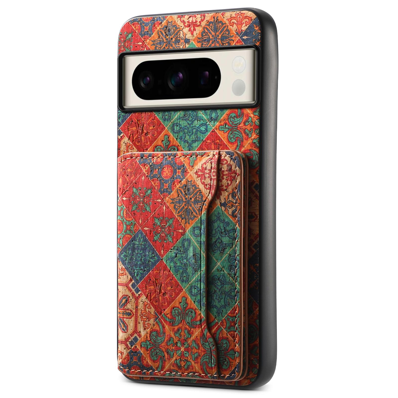 

For Google Pixel 8 Pro Case Floral Pattern Card Slot Kickstand PU+TPU+PC Phone Shell Winter/Blue