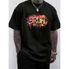 European Sizes Men'S  Graffiti Graphic Print T-Shirt | Soft, Medium-Stretch Blend Fabric, Regular Fit, Letter Crew Neck, Comfortable and Versatile