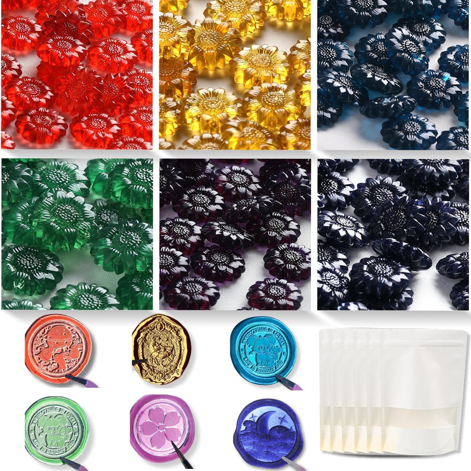 

sealing set pieces Perfect for wedding and journal Antique and nuanced [techichidou] Semi-transparent sunflower-shaped wax, 6-color (100 each).