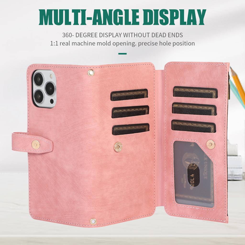 Reißverschluss-Brieftasche, Kartenhalter, Schlüsselband aus Leder für iPhone 14 Plus13 12 11 Pro Max XSMAX für Samsung S23 S22 S21 S20 Ultra Plus Note20Ultra A13 A53 A14 A54