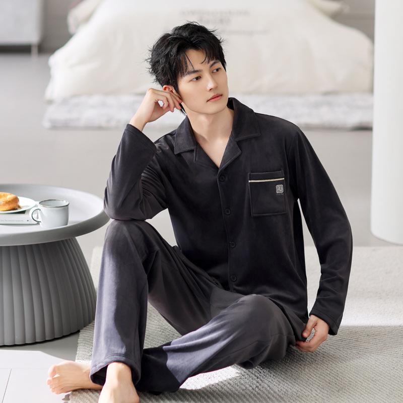 Pajamas Men'S Winter Coral Fleece Men'S Island Fleece Winter Thickened Fleece Men'S Autumn And Winter Loungewear Set