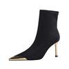 New Style Women's Concise Black Women Ankle Boots Pointed Toe Design Metal Decoration High Stiletto Heels Shoes Zapatos Mujer