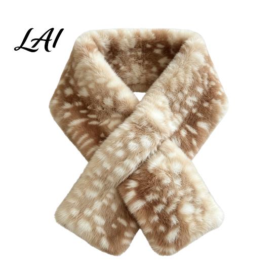 Warm Windproof Headwear Women Spotted Deer Hat Faux Fur Bucket Hat Winter Scarf Cute Print Soft Cozy Furry Fisherman for Girls Autumn Accessory